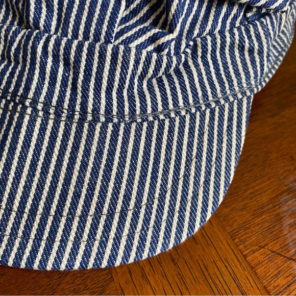 Blue and white striped railroad newsboy style hat - Picture 6 of 6